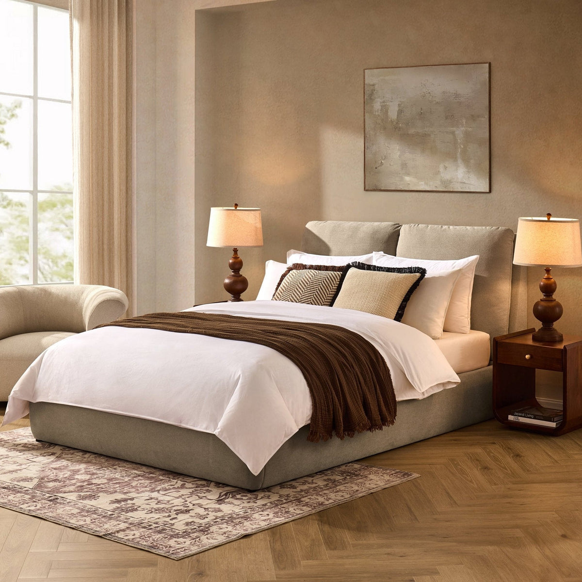 Dusklia - Murcia Ottoman Storage Bed - Chenille Oatmeal