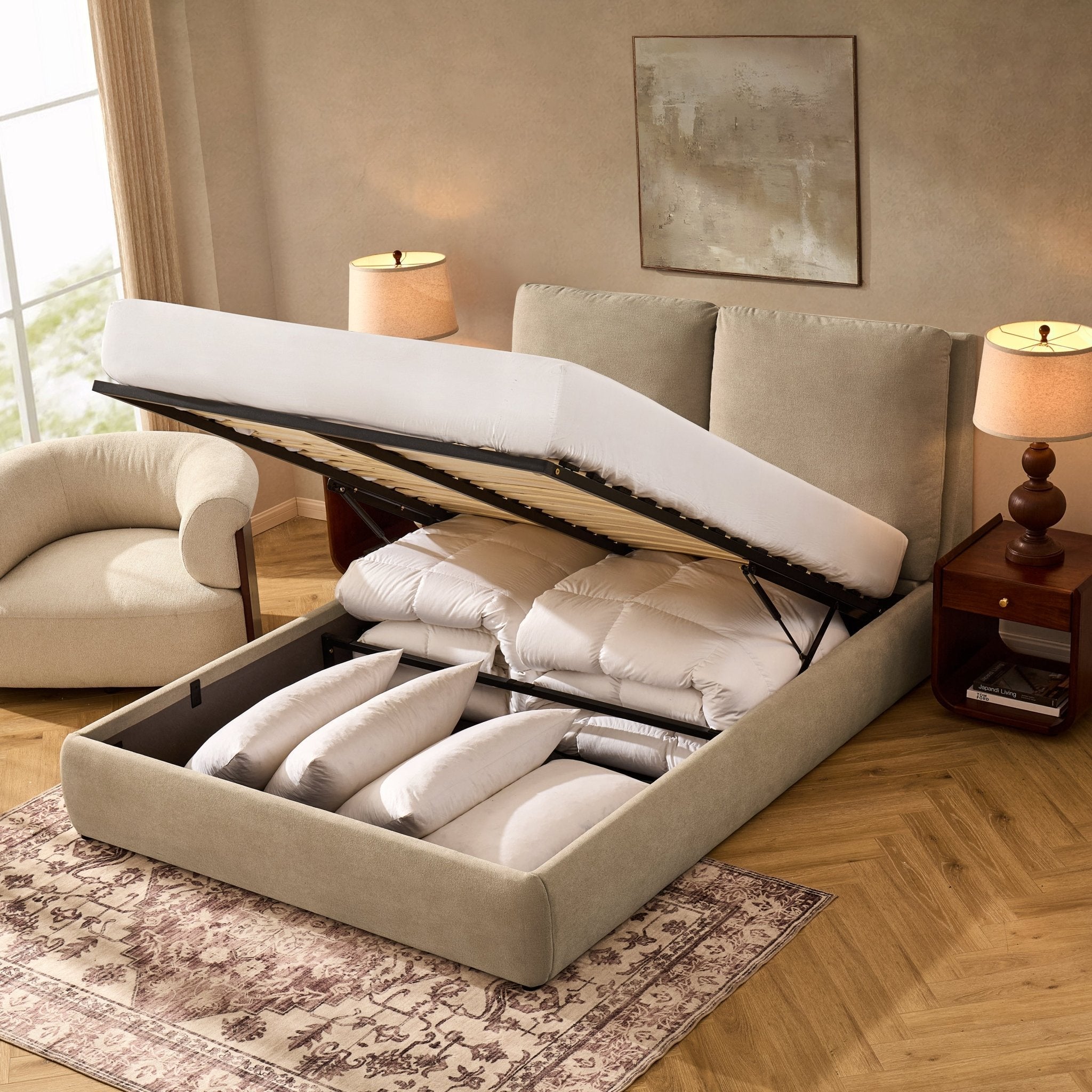Dusklia - Murcia Ottoman Storage Bed - Chenille Oatmeal