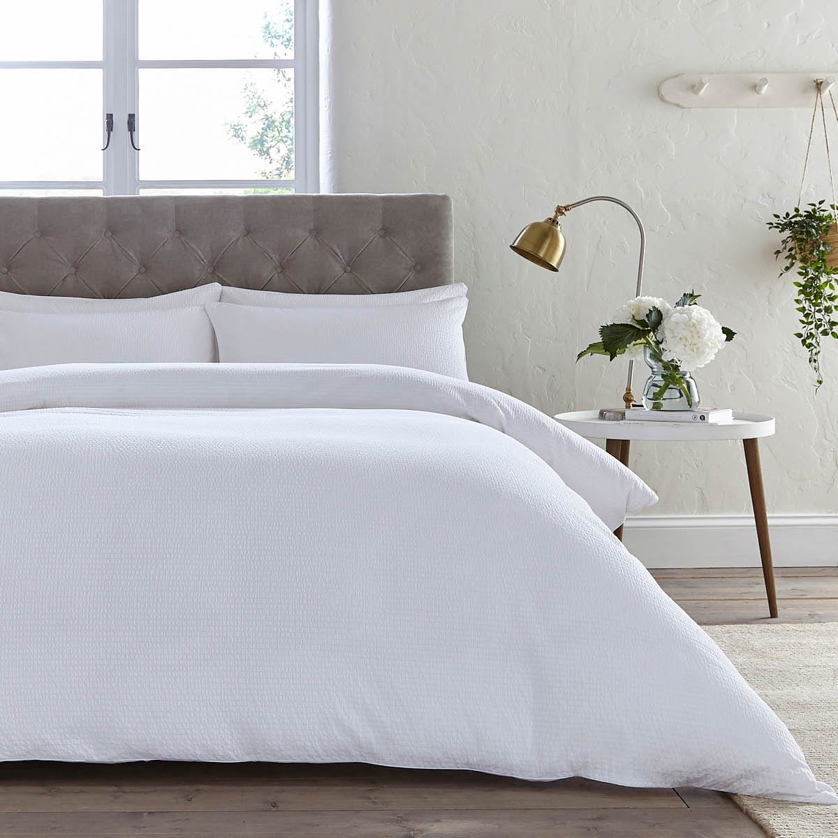 Dusklia - Mykonos 200 Thread Count Seersucker Duvet Cover - Cotton - White