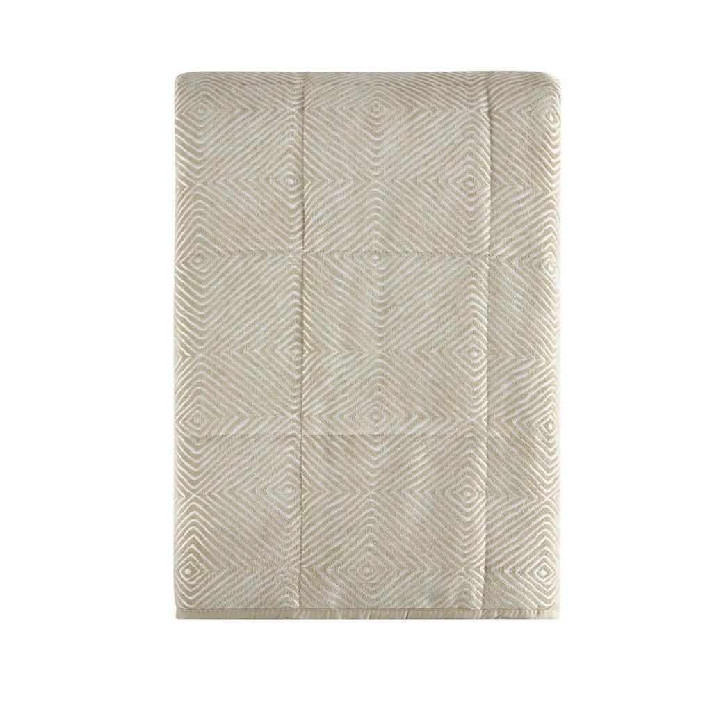 Dusklia - Nairobi Geo Chenille Stitch Quilt Bedspread - Taupe/White