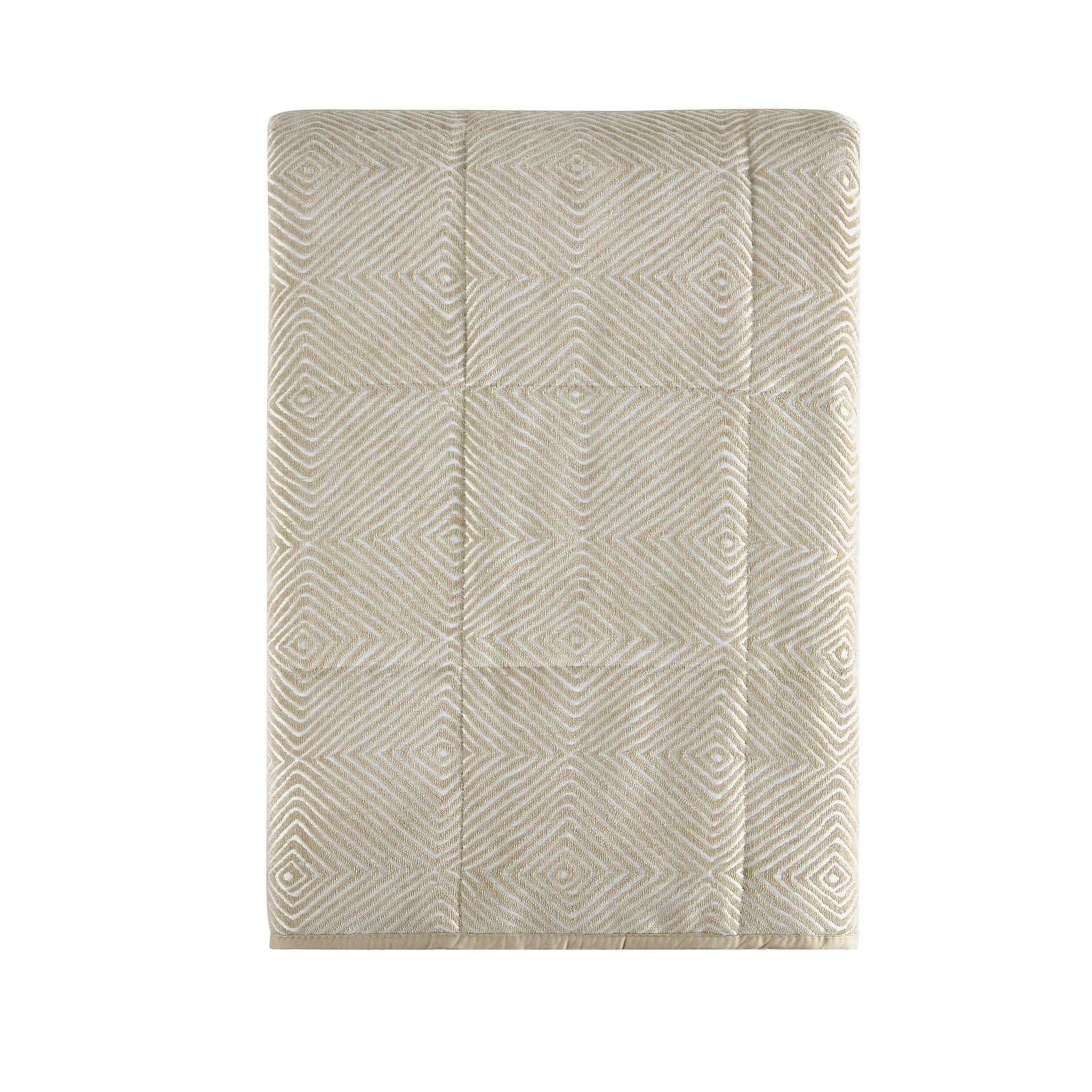 Dusklia - Nairobi Geo Chenille Stitch Quilt Bedspread - Taupe/White