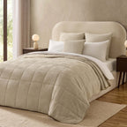 Dusklia - Nairobi Geo Chenille Stitch Quilt Bedspread - Taupe/White