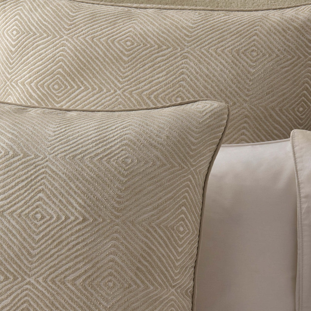 Dusklia - Nairobi Geo Chenille Stitch Quilt Cushion Cover - Taupe/White