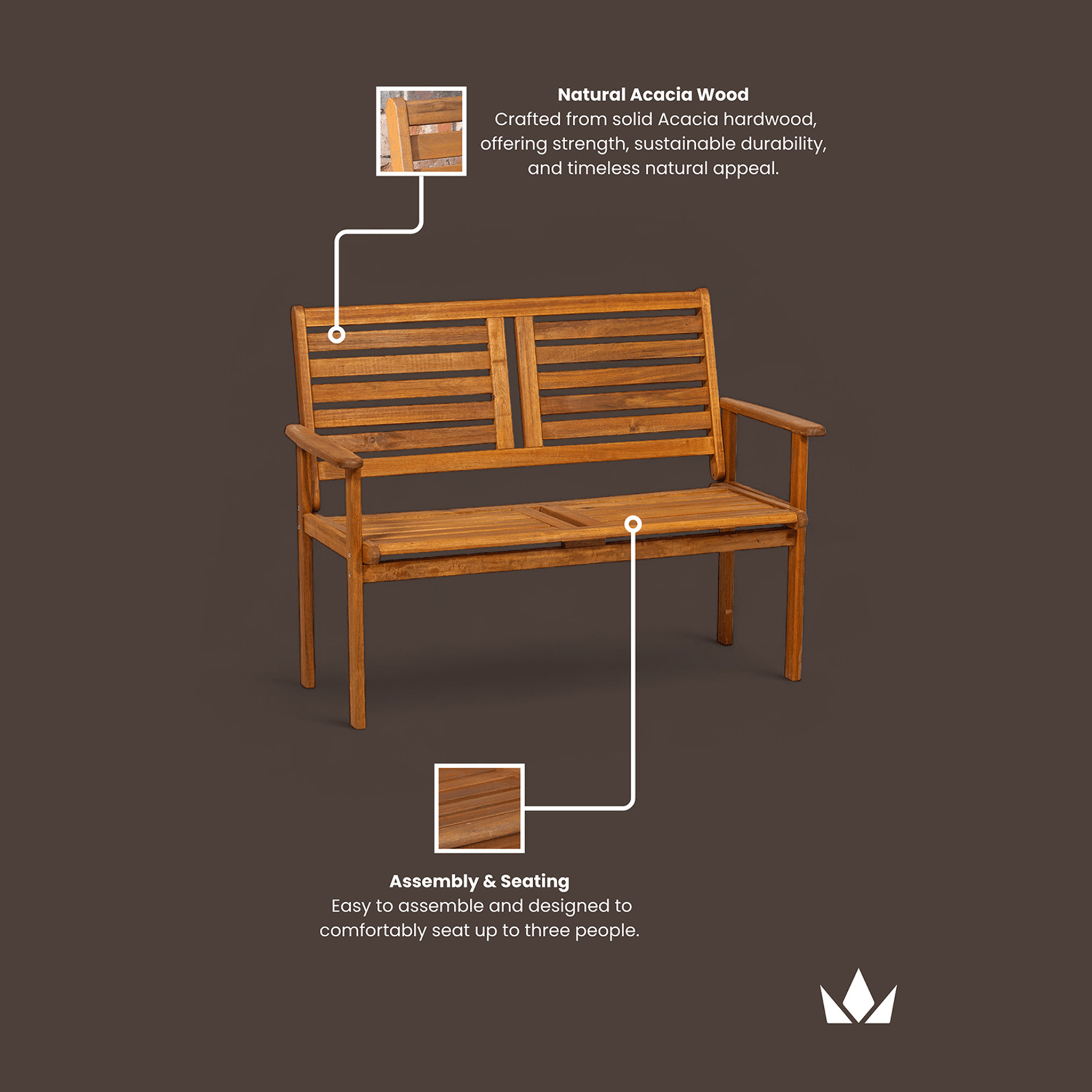 Dusklia - Napoli Outdoor 2 Seater Bench - Natural
