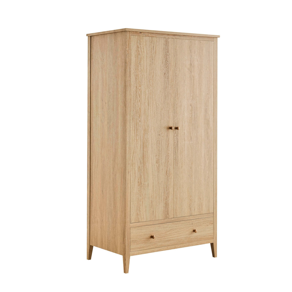 Dusklia - Nell 2 Door Wardrobe with Drawer - Light Wood