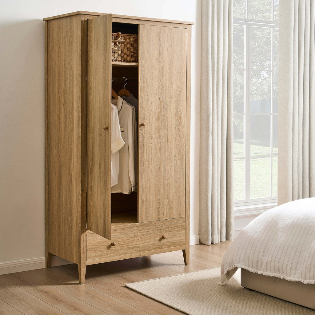 Dusklia - Nell 2 Door Wardrobe with Drawer - Light Wood