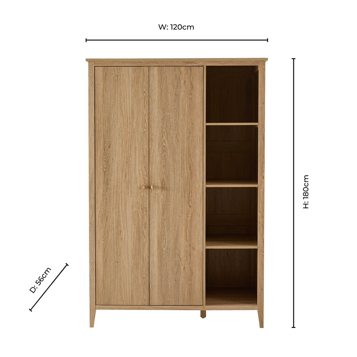 Armoire 2 portes Nell avec étagères ouvertes - Bois clair