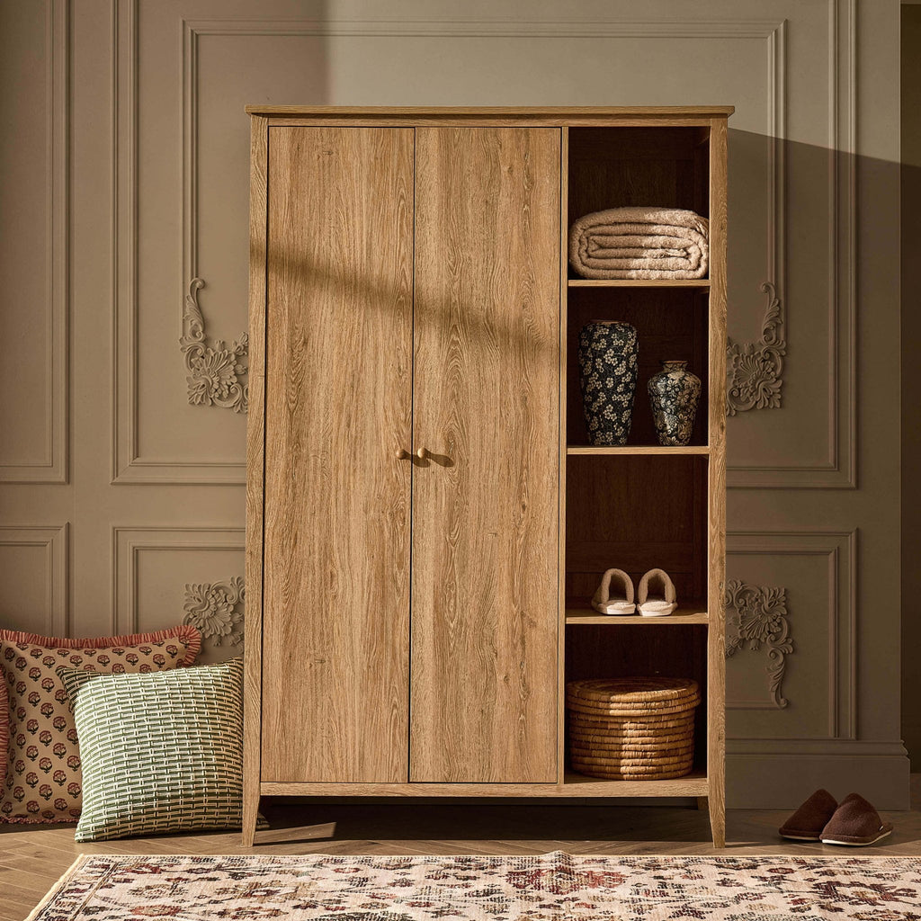 Armoire 2 portes Nell avec étagères ouvertes - Bois clair