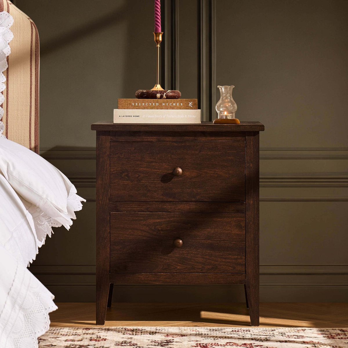Dusklia - Nell 2 Drawer Bedside Table - Walnut