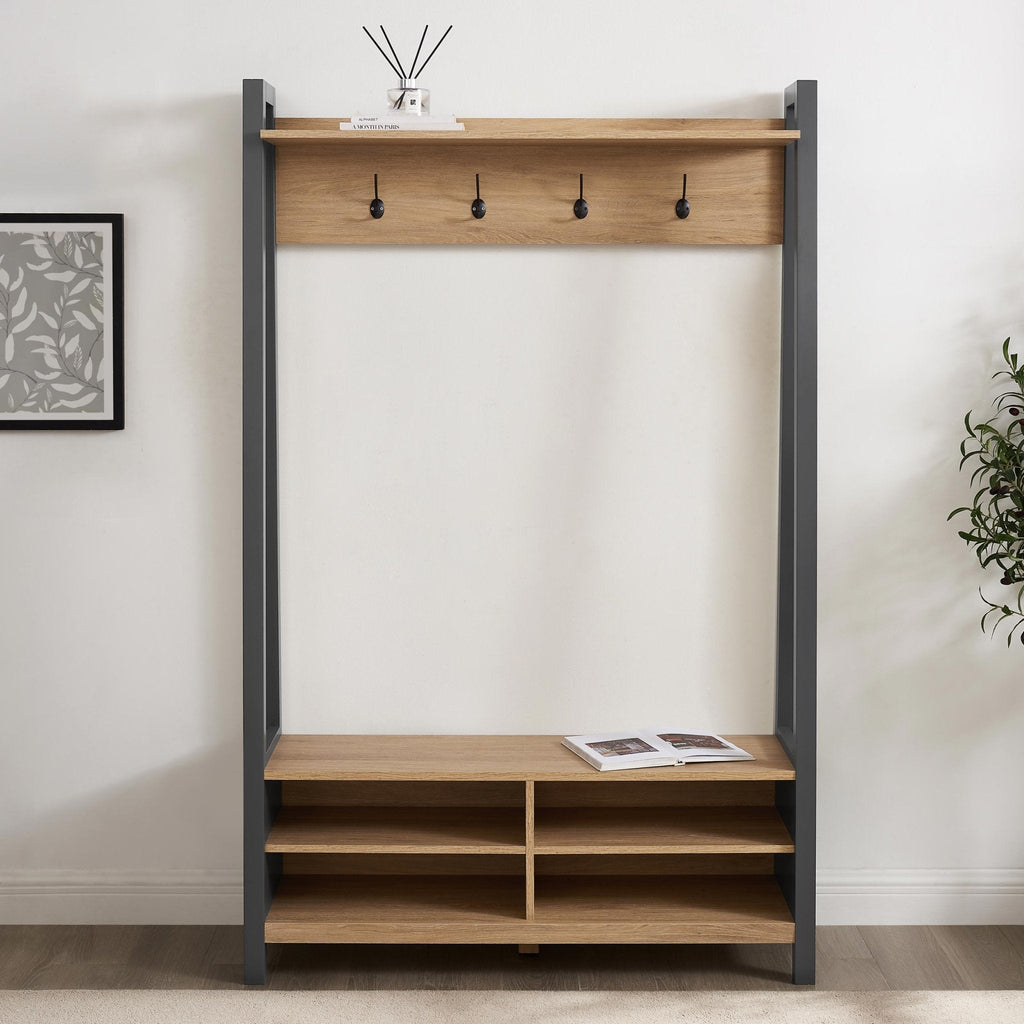 Dusklia - Nell Hallway Shelf with Hooks - Charcoal