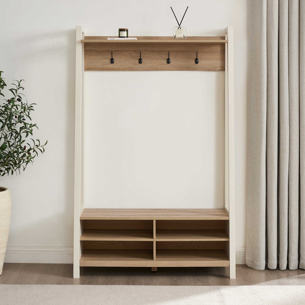 Dusklia - Nell Hallway Shelf with Hooks - Cream