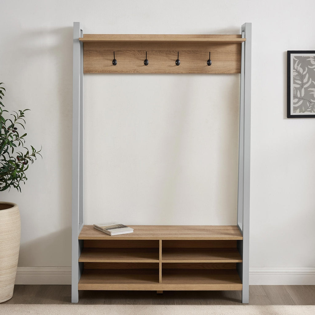 Dusklia - Nell Hallway Shelf with Hooks - Grey