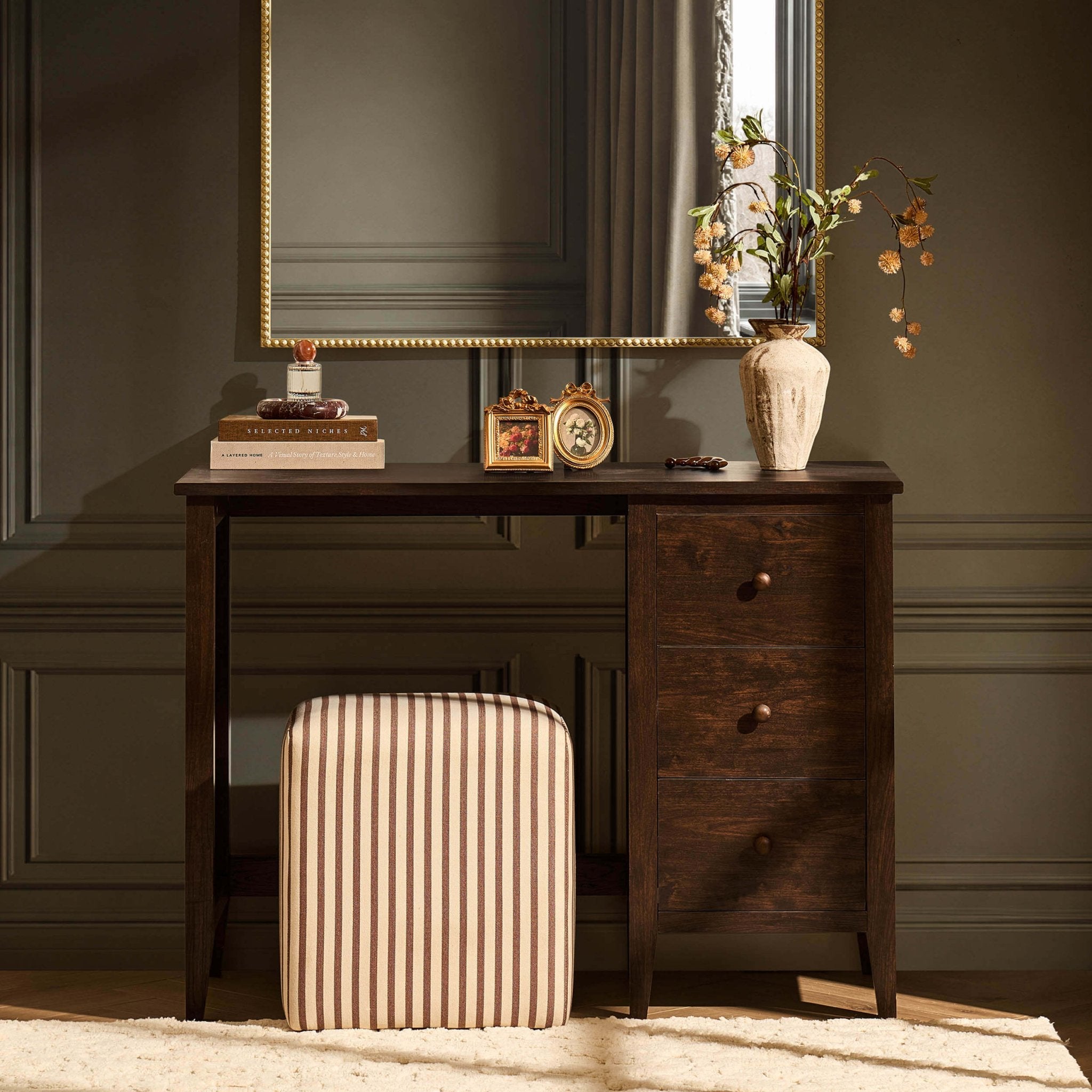 Coiffeuse Nell avec tiroirs - Noyer