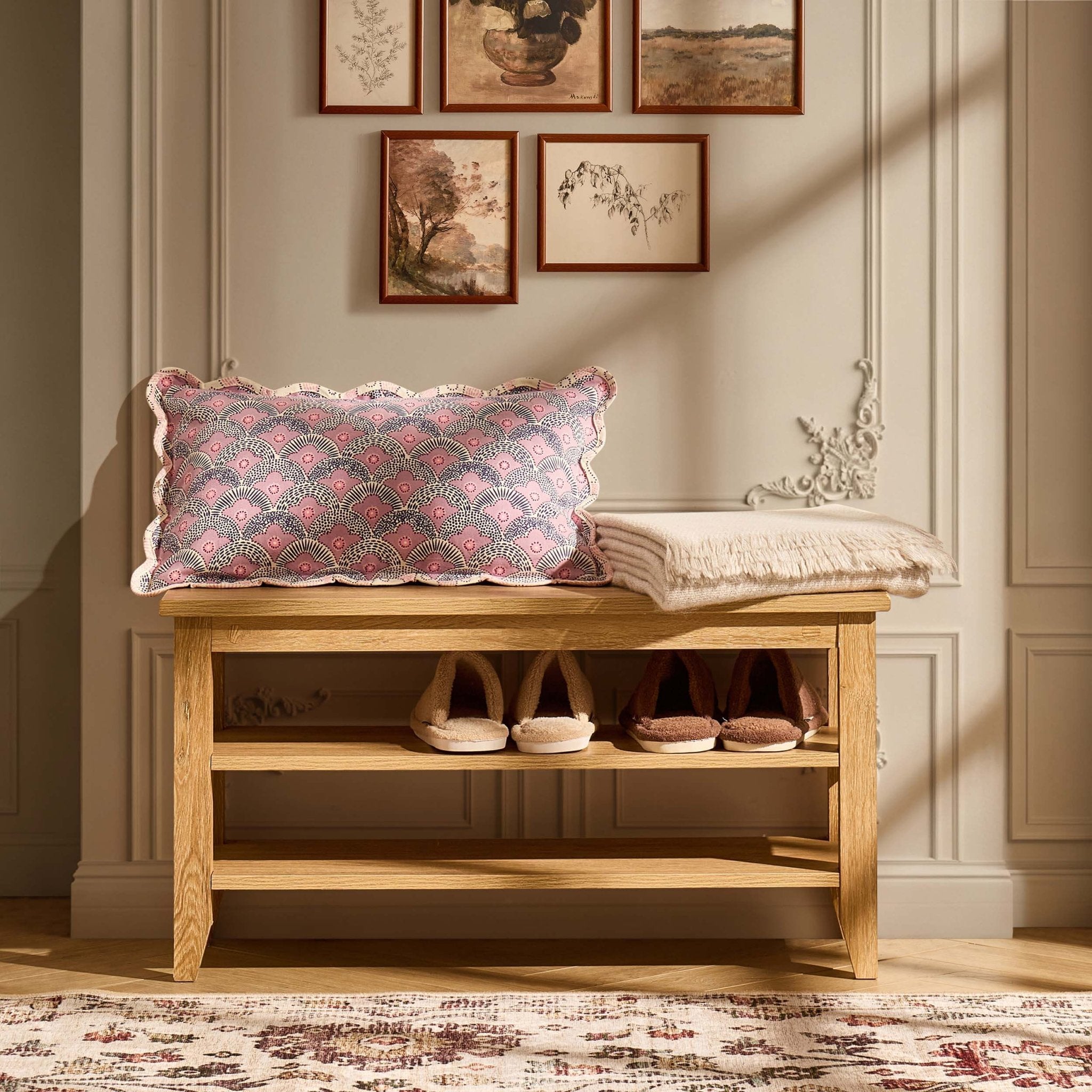 Banc de rangement pour chaussures Nell - Bois clair