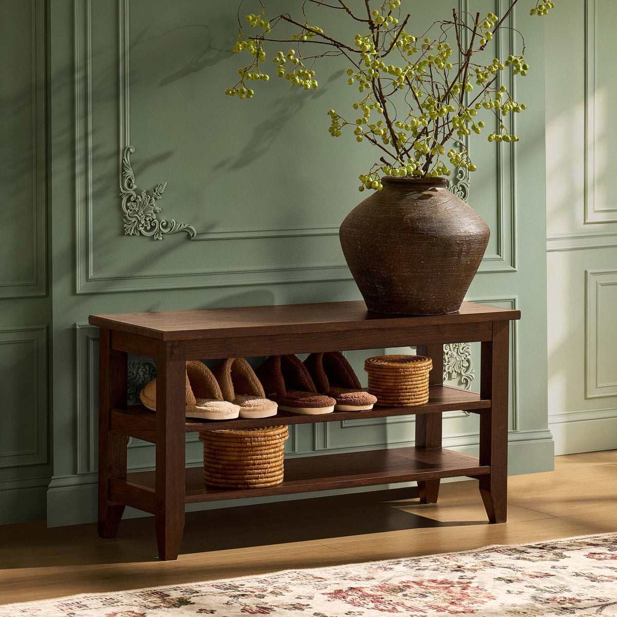 Dusklia - Nell Shoe Storage Bench - Walnut