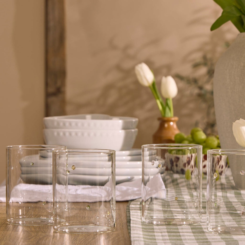 Dusklia - Nelly Polka Dot Glass Highballs - Set of 4 - Clear