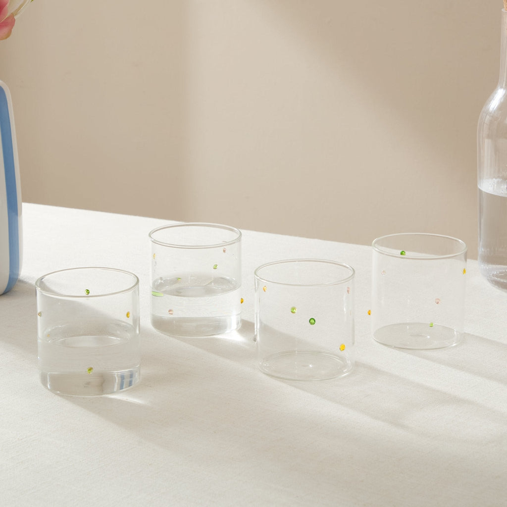 Dusklia - Nelly Polka Dot Glass Tumblers - Set of 4 - Clear