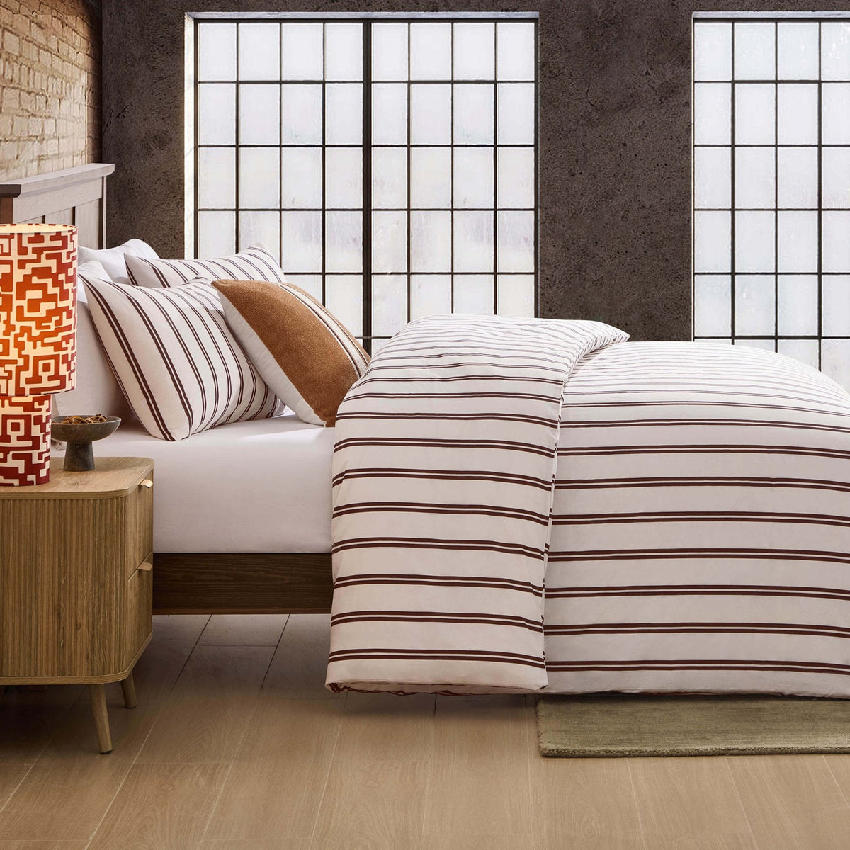 Dusklia - Noa 100% Cotton Stripe Duvet Cover & Pillowcase Set - Chocolate