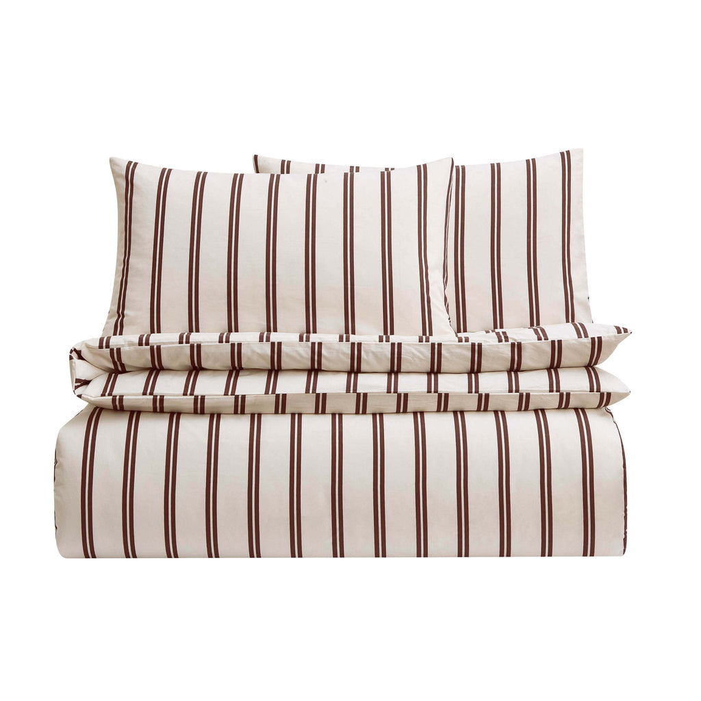 Dusklia - Noa 100% Cotton Stripe Duvet Cover & Pillowcase Set - Chocolate