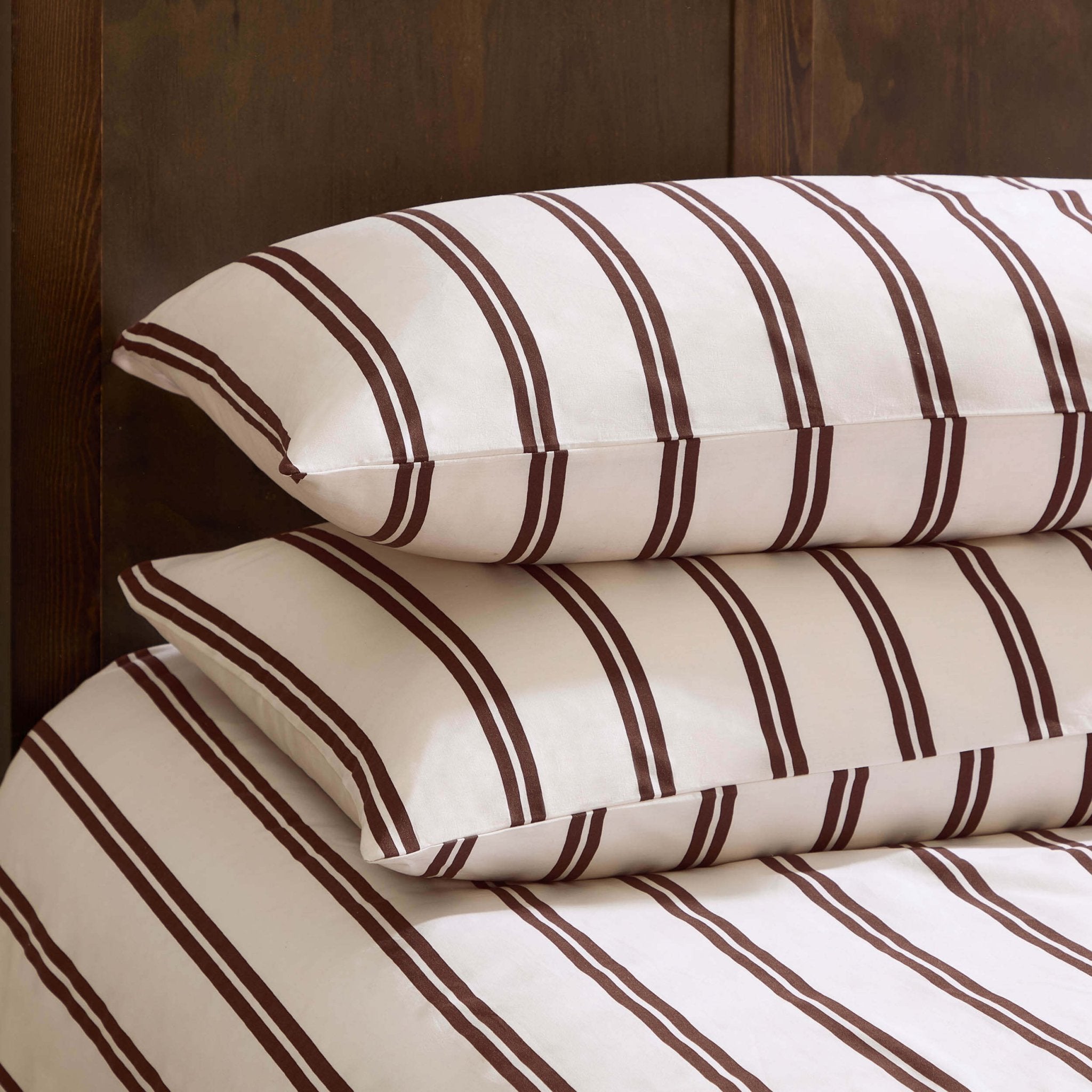 Dusklia - Noa 100% Cotton Stripe Duvet Cover & Pillowcase Set - Chocolate