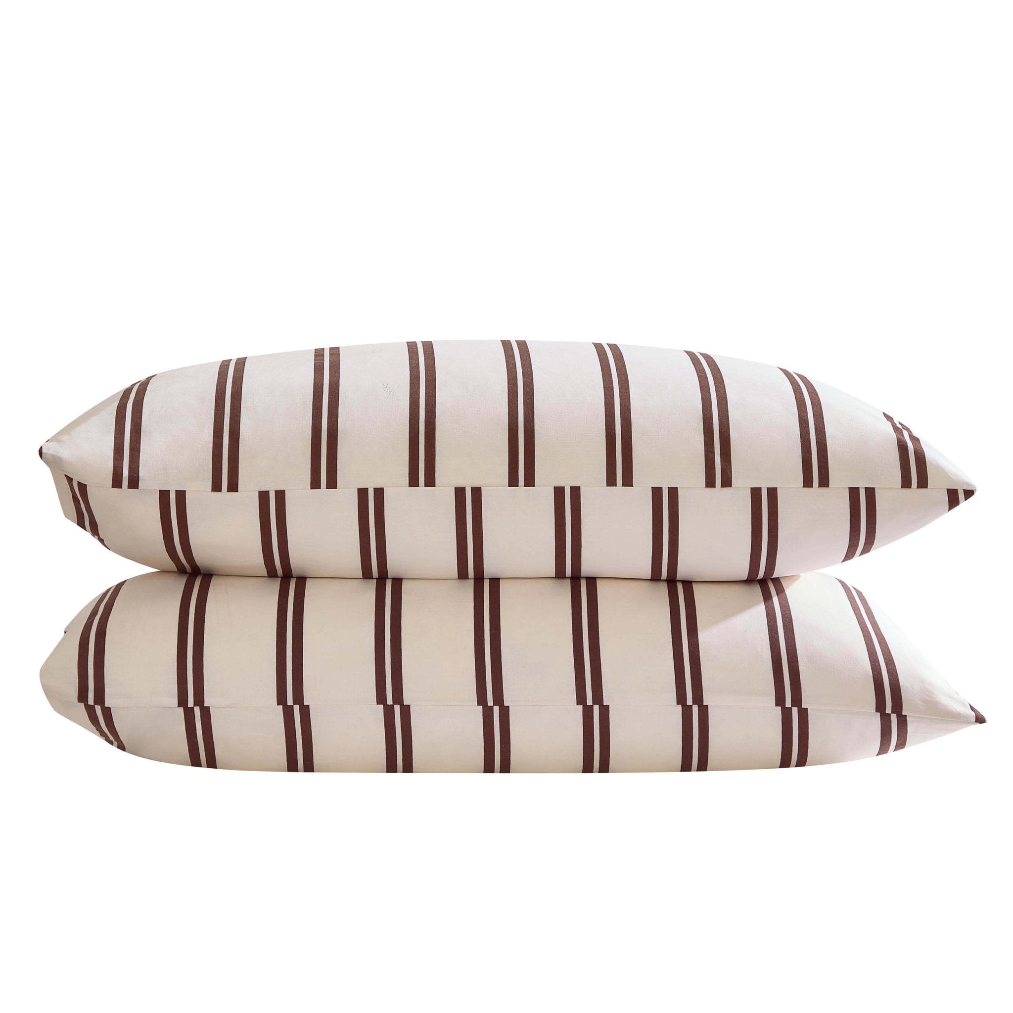 Dusklia - Noa 100% Cotton Stripe Duvet Cover & Pillowcase Set - Chocolate