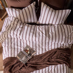 Dusklia - Noa 100% Cotton Stripe Duvet Cover & Pillowcase Set - Chocolate
