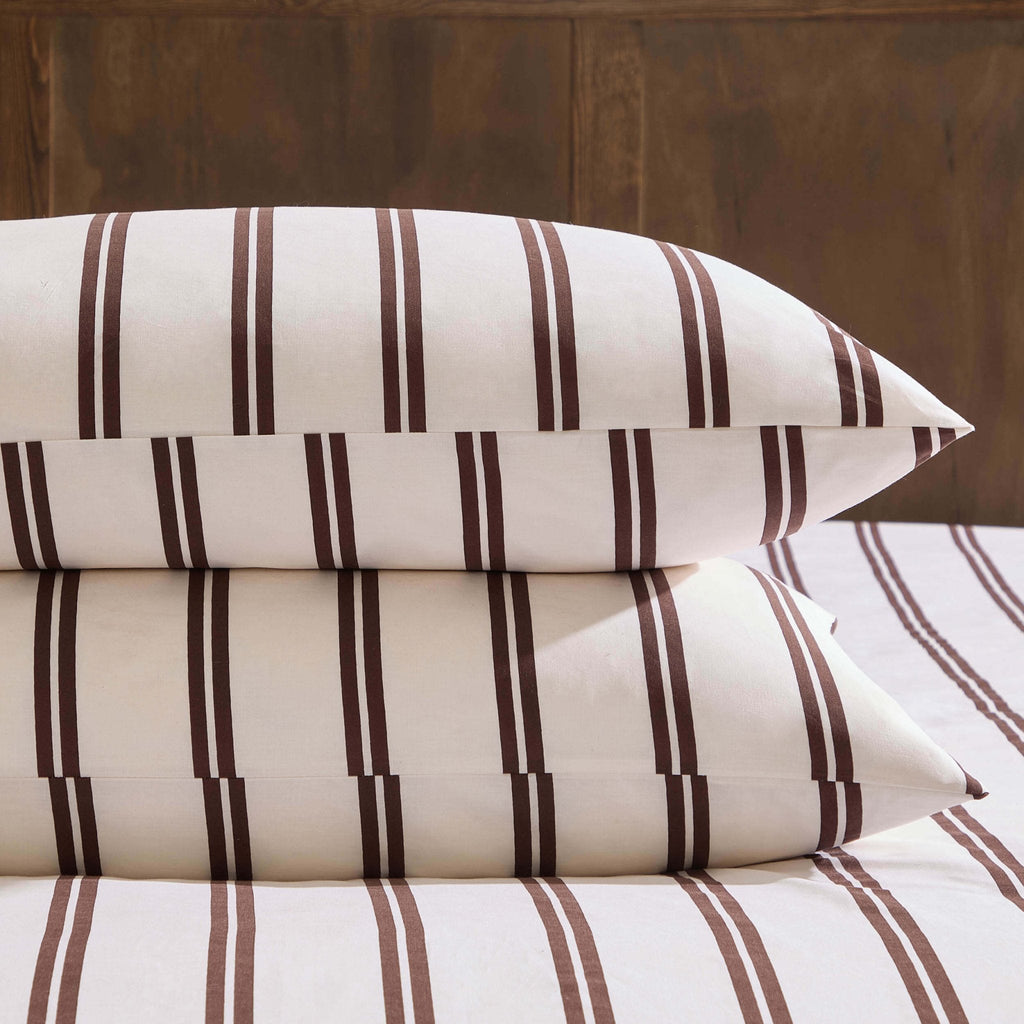 Dusklia - Noa 100% Cotton Stripe Duvet Cover & Pillowcase Set - Chocolate