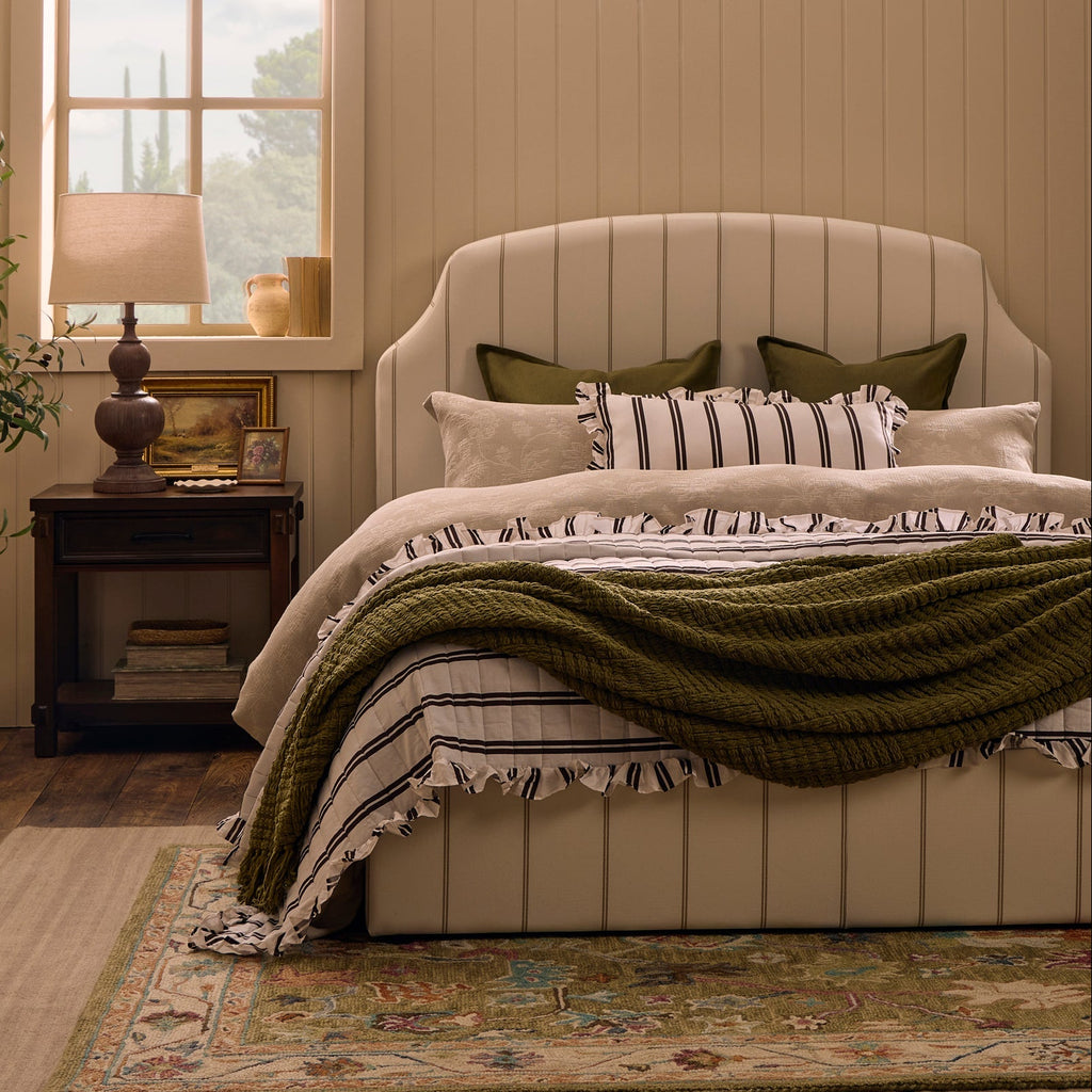 Dusklia - Noa Ruffle Edge Stripe Bedspread - Chocolate