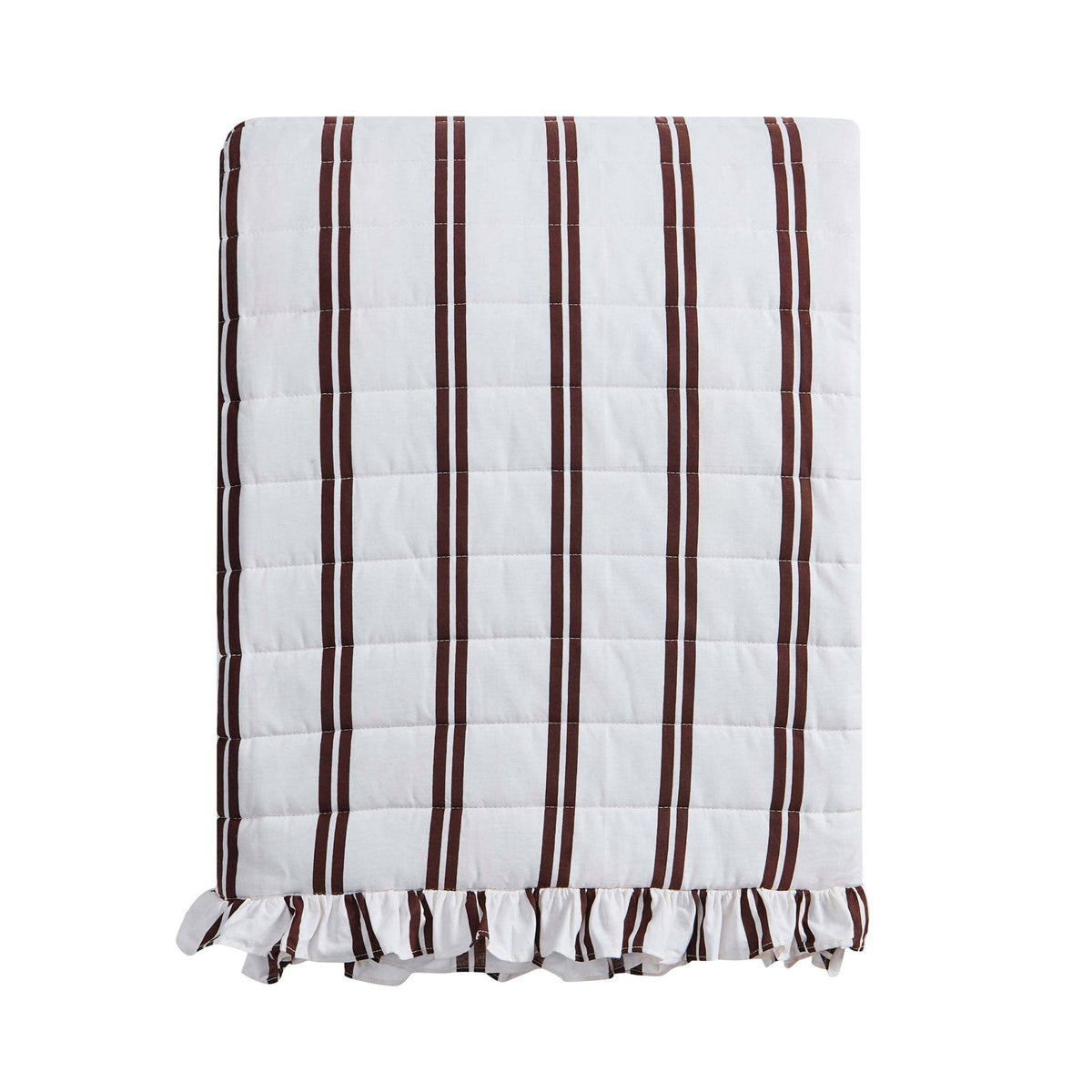 Dusklia - Noa Ruffle Edge Stripe Bedspread - Chocolate