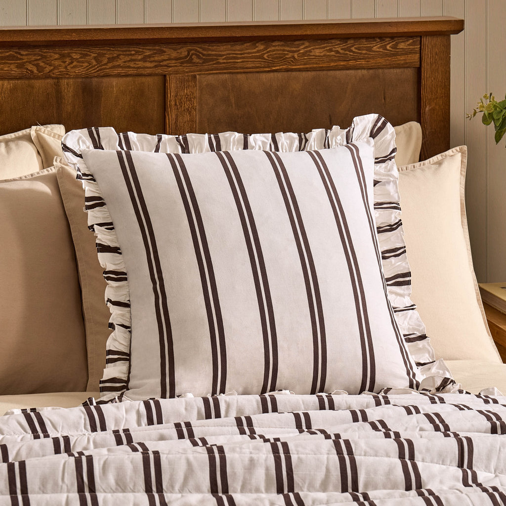 Dusklia - Noa Ruffle Edge Stripe Cushion Cover - Chocolate
