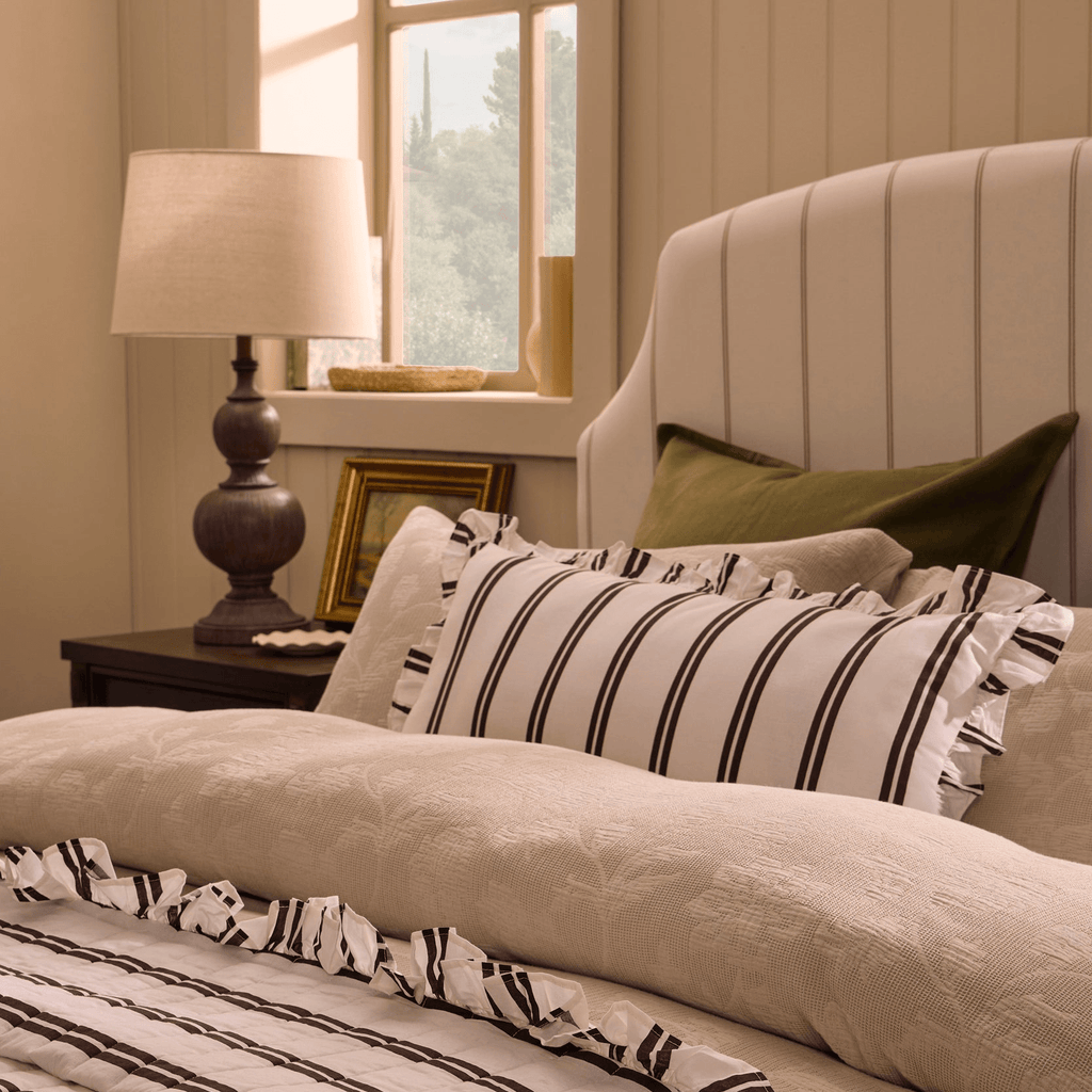 Dusklia - Noa Ruffle Edge Stripe Cushion Cover - Chocolate