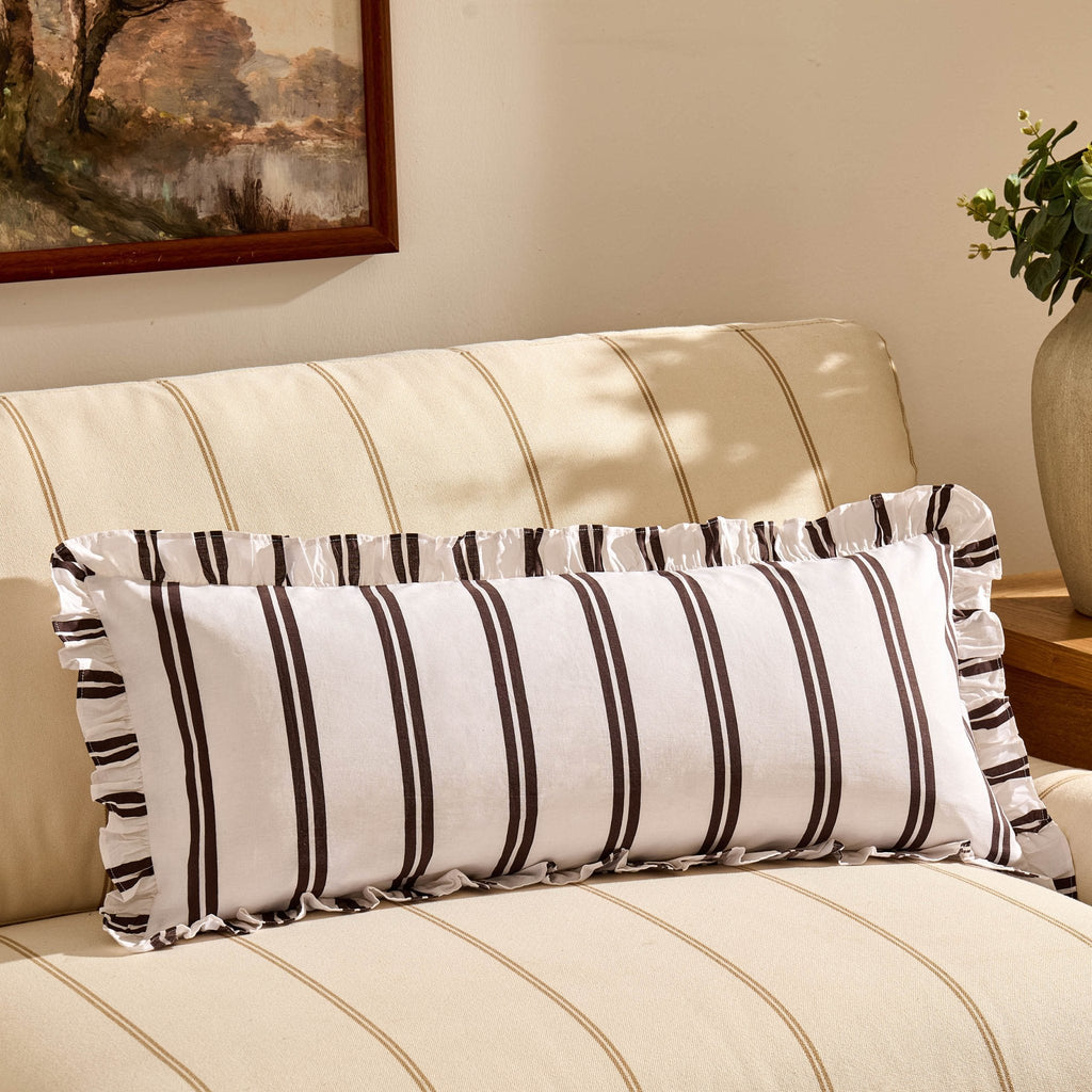 Dusklia - Noa Ruffle Edge Stripe Sofa Cushion Cover - Chocolate