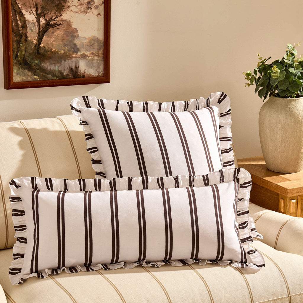 Dusklia - Noa Ruffle Edge Stripe Sofa Cushion Cover - Chocolate