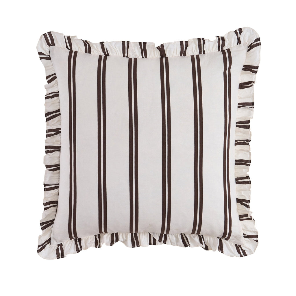 Dusklia - Noa Ruffle Edge Stripe Cushion Cover - Chocolate