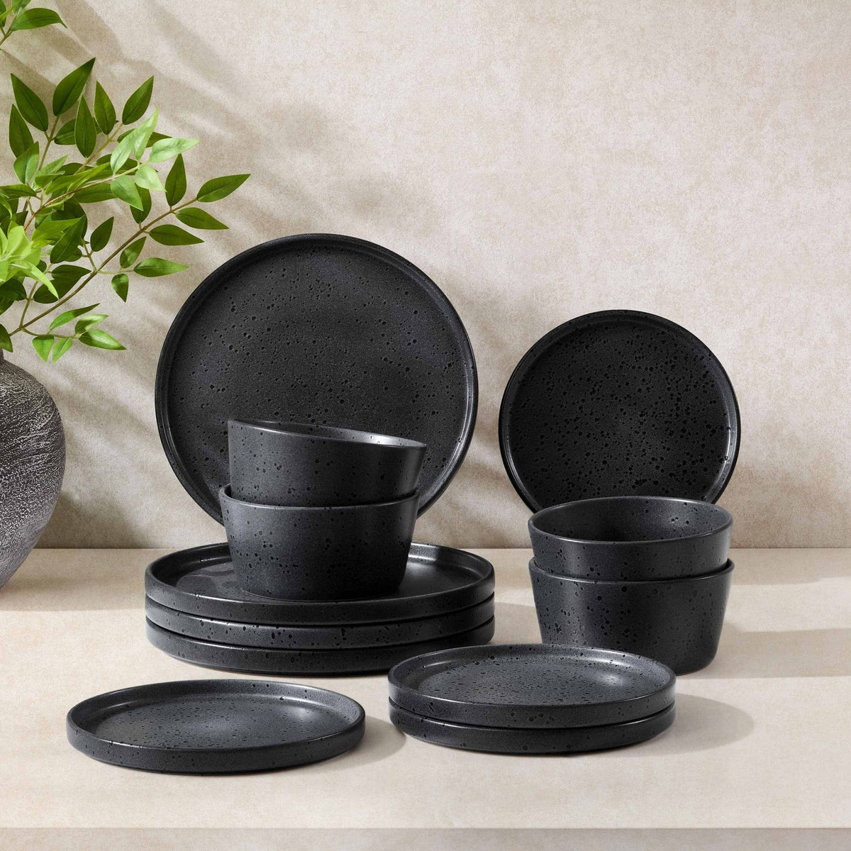 Dusklia - Nori 12 Piece Dinner Set - Charcoal Grey