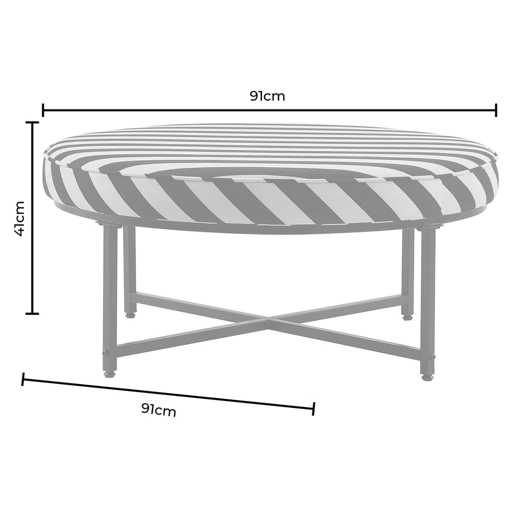 Dusklia - Northwich Black Metal Frame Pouffe - Mono Stripe