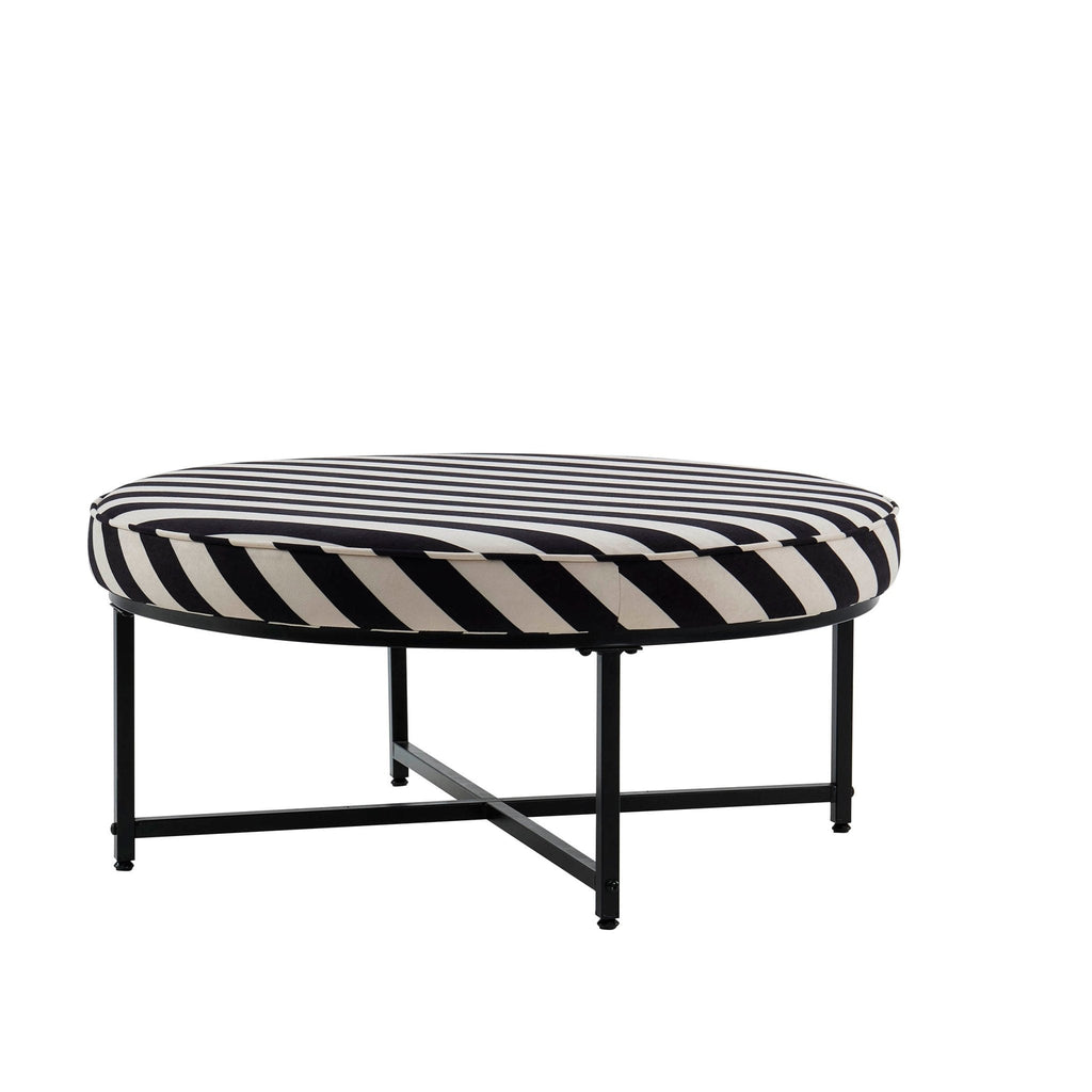 Dusklia - Northwich Black Metal Frame Pouffe - Mono Stripe