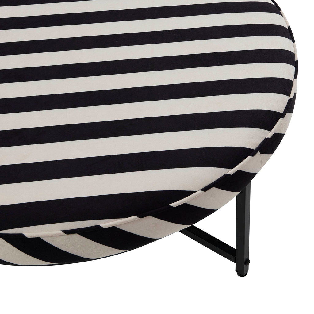 Dusklia - Northwich Black Metal Frame Pouffe - Mono Stripe