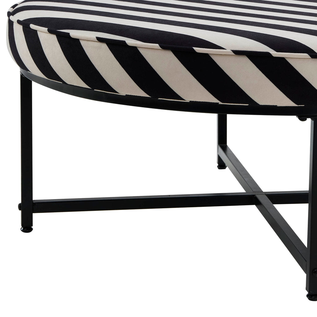 Dusklia - Northwich Black Metal Frame Pouffe - Mono Stripe