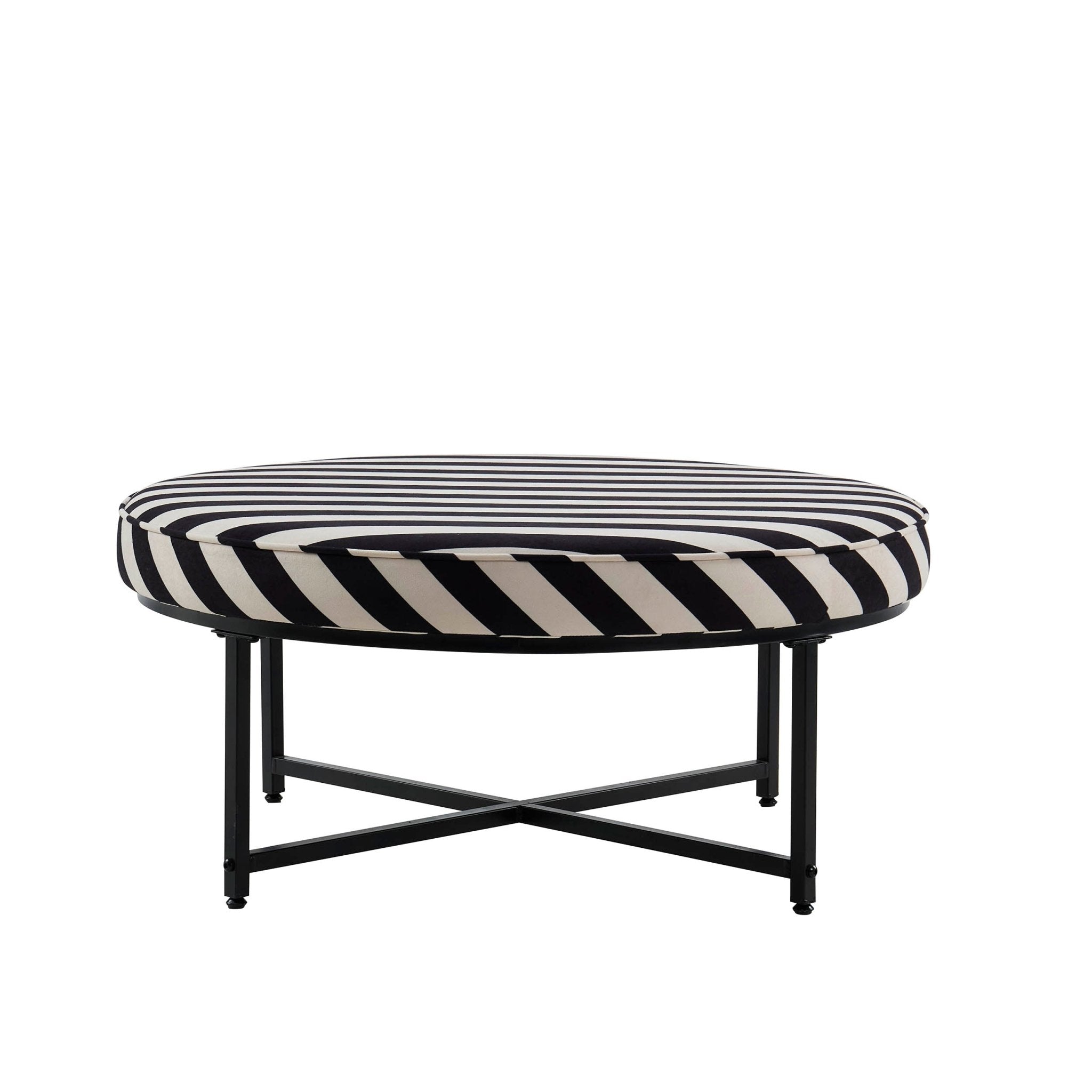 Dusklia - Northwich Black Metal Frame Pouffe - Mono Stripe