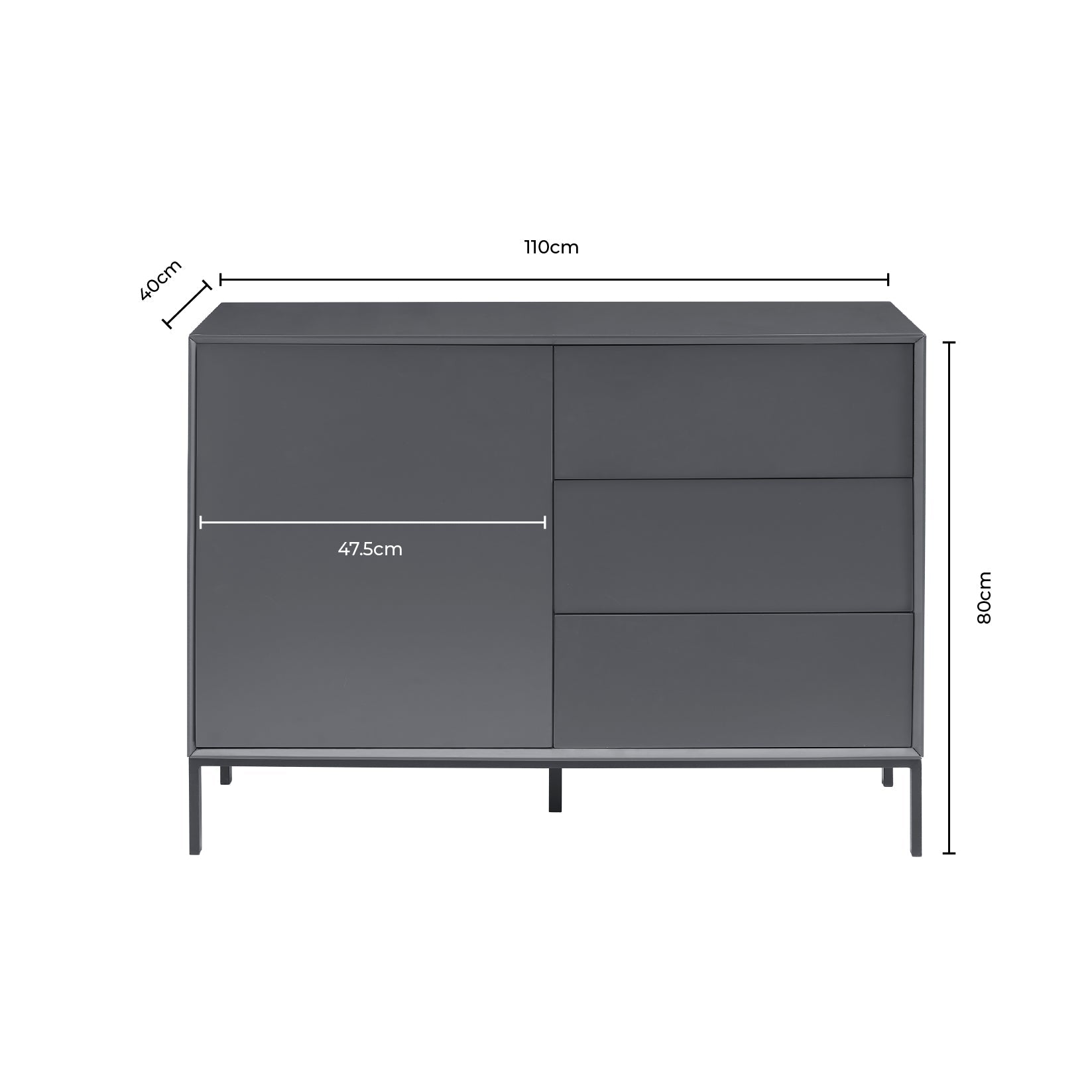 Dusklia - Nova Small Sideboard with Drawers - Charcoal