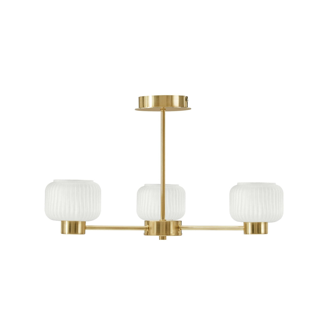 Dusklia - Octavia Ribbed Glass 3 Light Chandelier - Brass