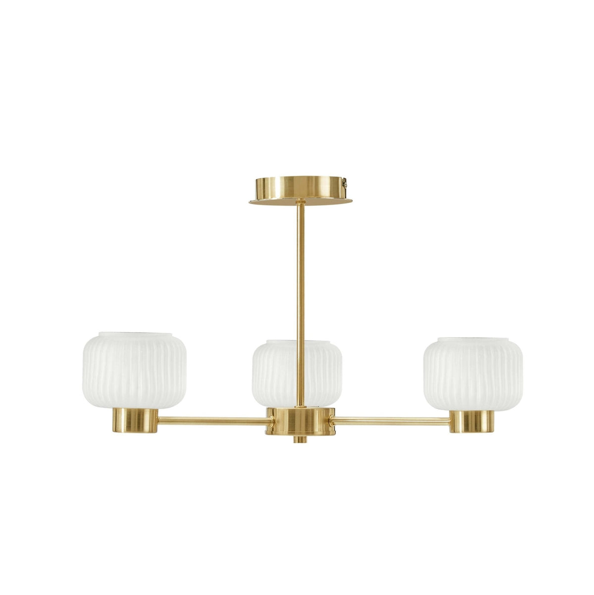 Dusklia - Octavia Ribbed Glass 3 Light Chandelier - Brass