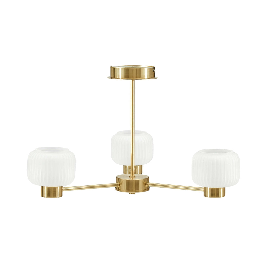 Dusklia - Octavia Ribbed Glass 3 Light Chandelier - Brass