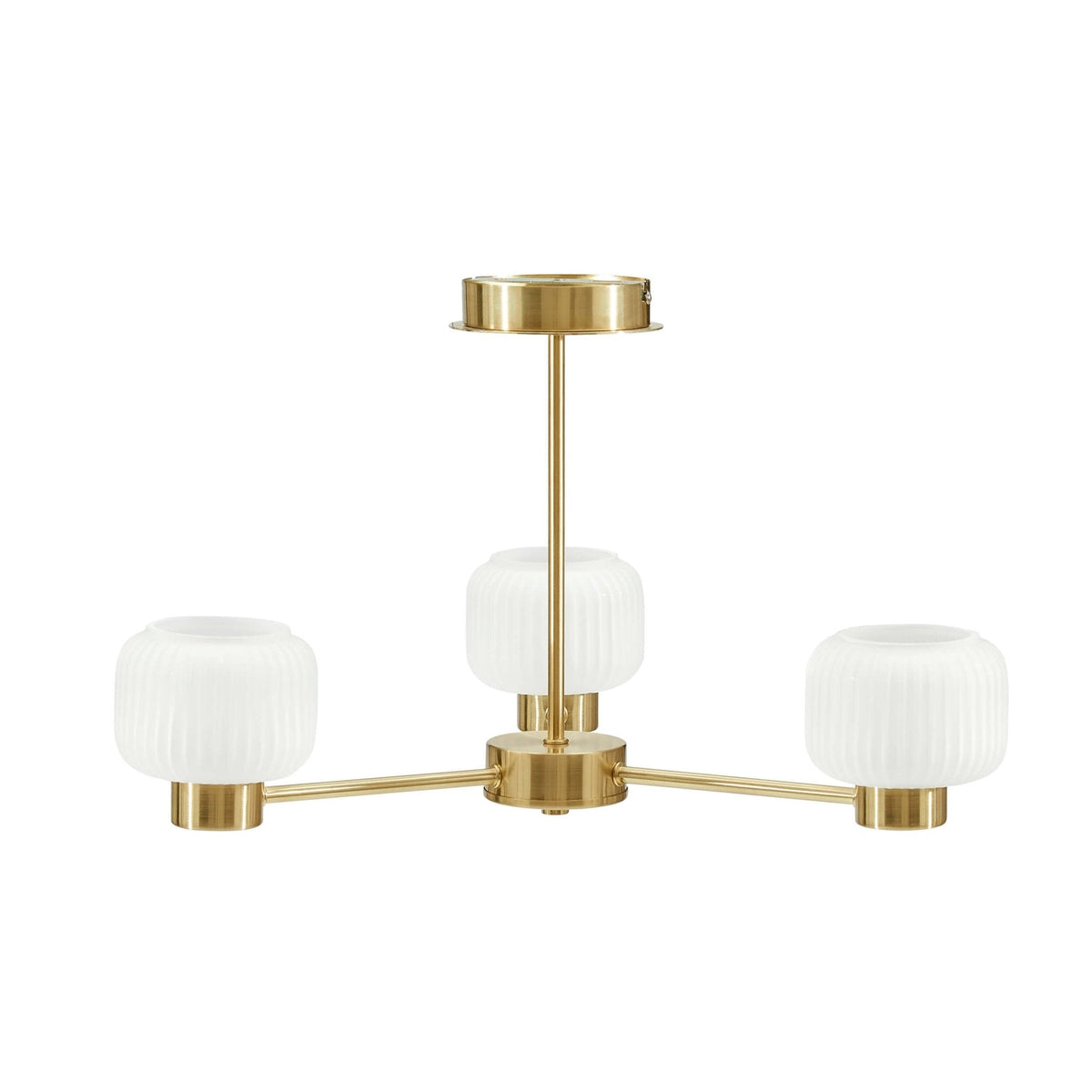 Dusklia - Octavia Ribbed Glass 3 Light Chandelier - Brass