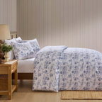 Dusklia - Ophelia Toile Print 100% Cotton 200 Thread Count Duvet Cover & Pillowcase Set - Light Blue