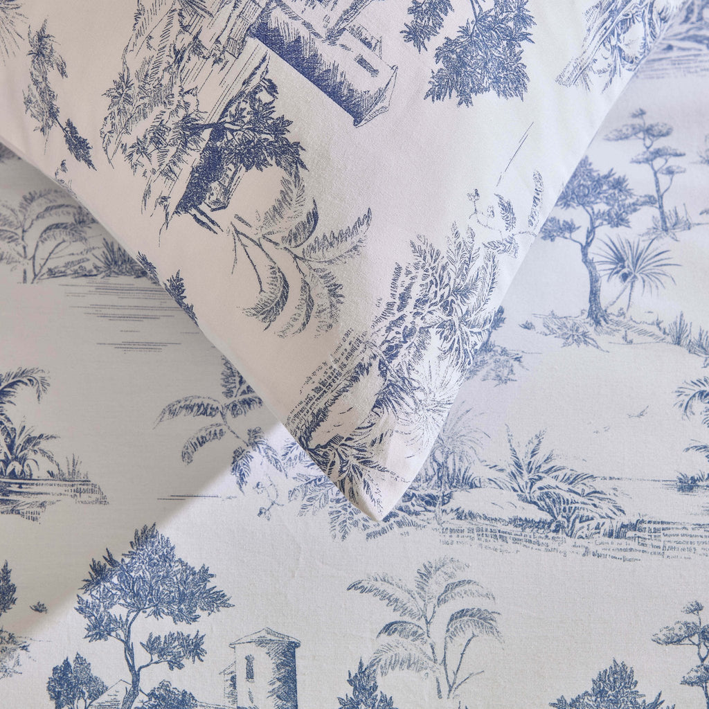 Dusklia - Ophelia Toile Print 100% Cotton 200 Thread Count Duvet Cover & Pillowcase Set - Light Blue