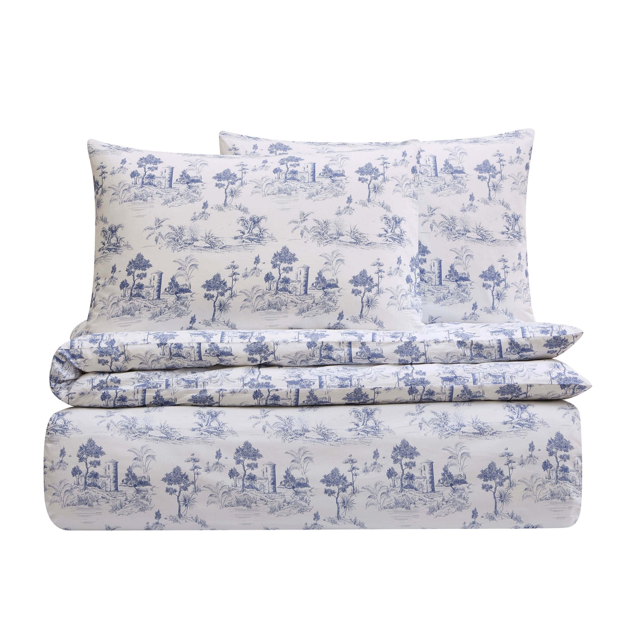 Dusklia - Ophelia Toile Print 100% Cotton 200 Thread Count Duvet Cover & Pillowcase Set - Light Blue