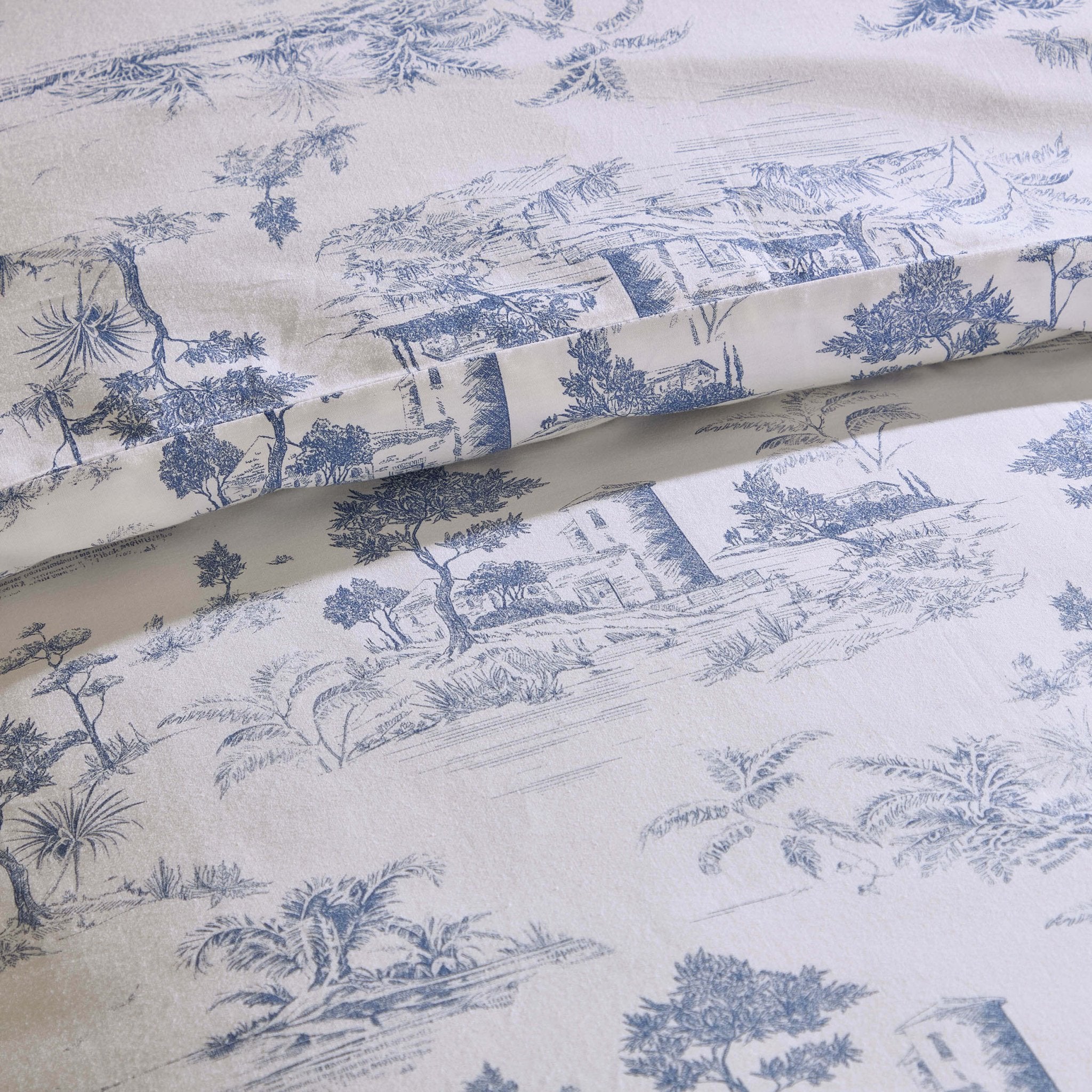 Dusklia - Ophelia Toile Print 100% Cotton 200 Thread Count Duvet Cover & Pillowcase Set - Light Blue
