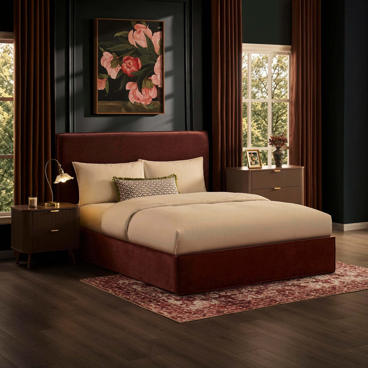 Dusklia - Oslo Ottoman Storage Bed - Chenille Dark Rust